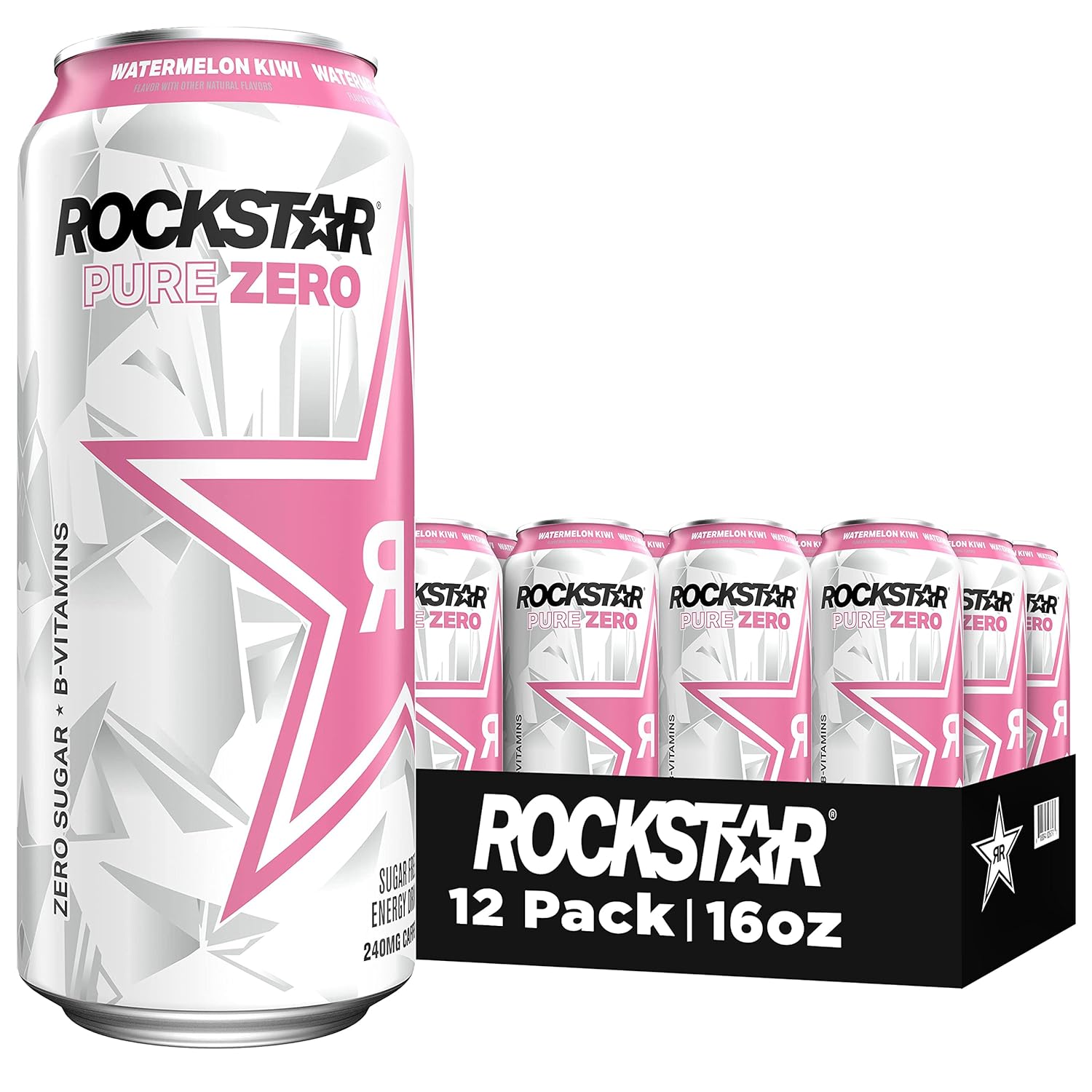 230527214800497_1 Rockstar Pure Zero Energy Drink,Watermelon Kiwi, 0 Sugar, with Caffeine and Taurine, 16oz Cans (12 Pack) (Packaging May Vary) - Image 1
